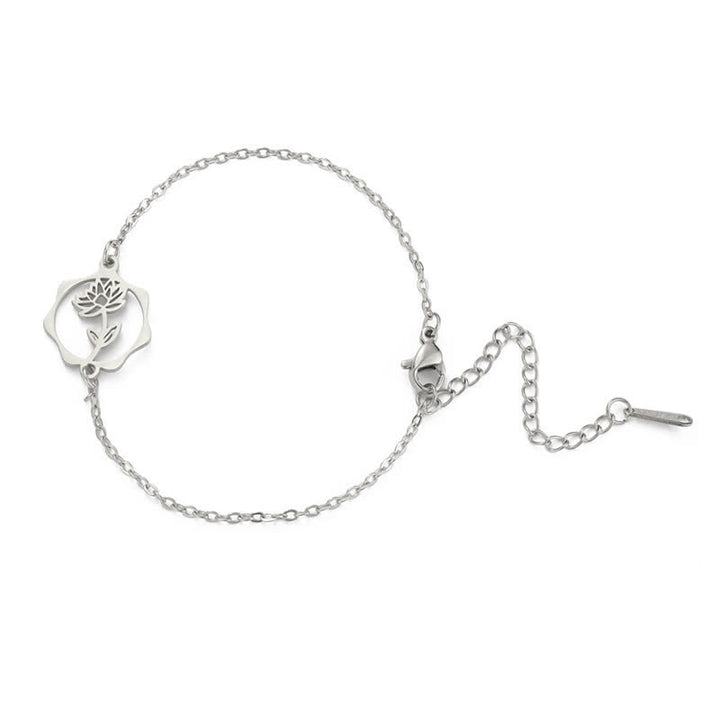 Buddha Stones Bracelet en acier titane avec fleur de naissance, symbole de nouveau départ - Lotus - Acier titane argenté - image 22