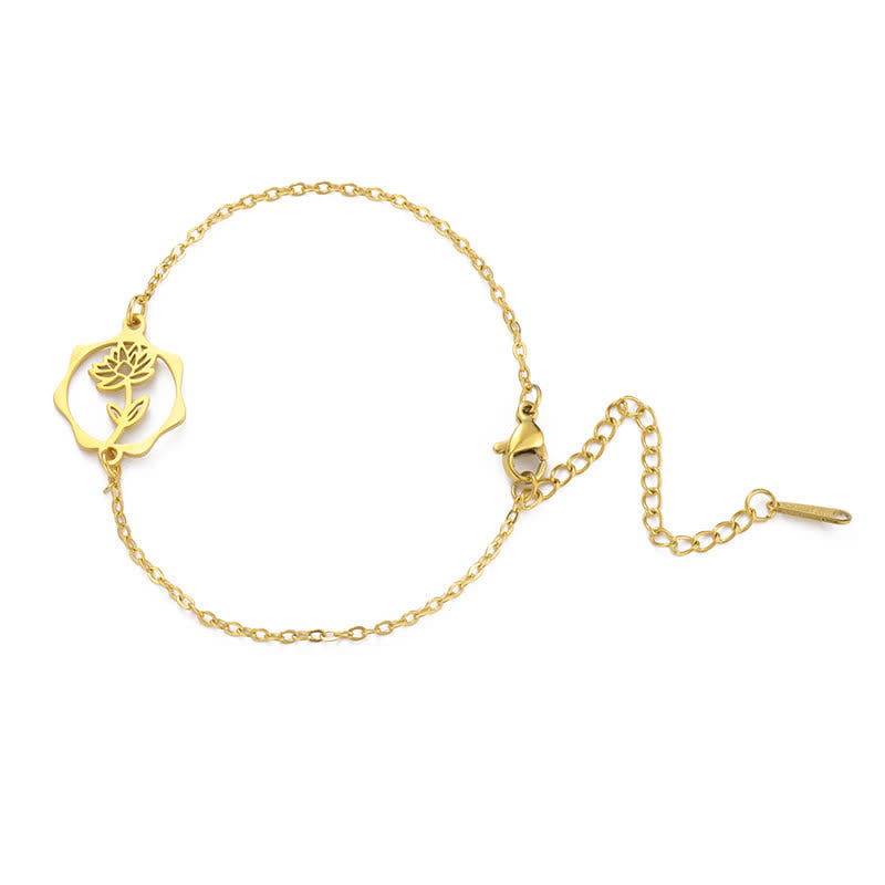 Buddha Stones Bracelet en acier titane avec fleur de naissance, symbole de nouveau départ - Lotus - Acier au titane doré - image 23