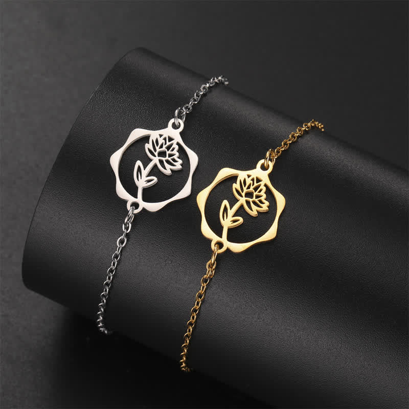Buddha Stones Bracelet en acier titane avec fleur de naissance, symbole de nouveau départ - image 21