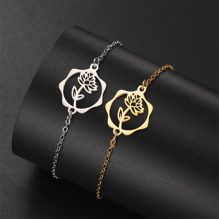 Buddha Stones Bracelet en acier titane avec fleur de naissance, symbole de nouveau départ - image 21