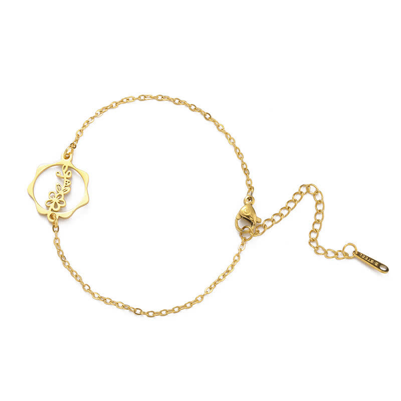 Buddha Stones Bracelet en acier titane avec fleur de naissance, symbole de nouveau départ - Fleur d'aubépine - Acier au titane doré - image 26