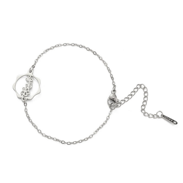 Buddha Stones Bracelet en acier titane avec fleur de naissance, symbole de nouveau départ - Fleur d'aubépine - Acier titane argenté - image 25