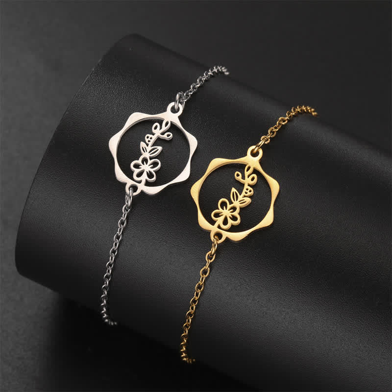 Buddha Stones Bracelet en acier titane avec fleur de naissance, symbole de nouveau départ - image 24
