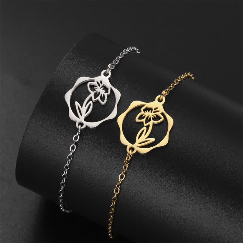 Buddha Stones Bracelet en acier titane avec fleur de naissance, symbole de nouveau départ - image 27