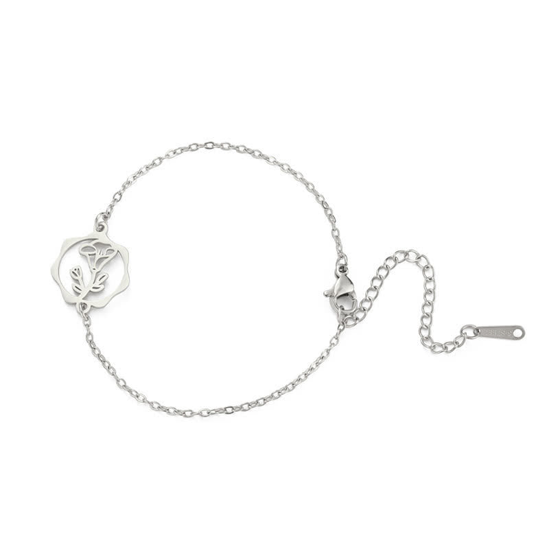 Buddha Stones Bracelet en acier titane avec fleur de naissance, symbole de nouveau départ - Gloire du matin - Acier titane argenté - image 31