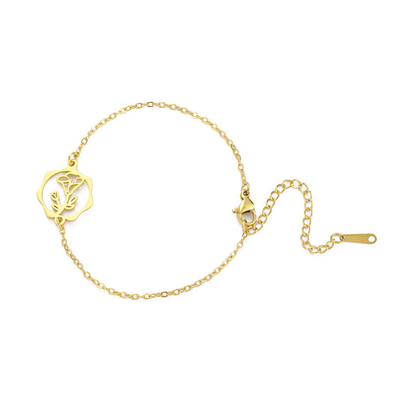 Buddha Stones Bracelet en acier titane avec fleur de naissance, symbole de nouveau départ - Gloire du matin - Acier au titane doré - image 32