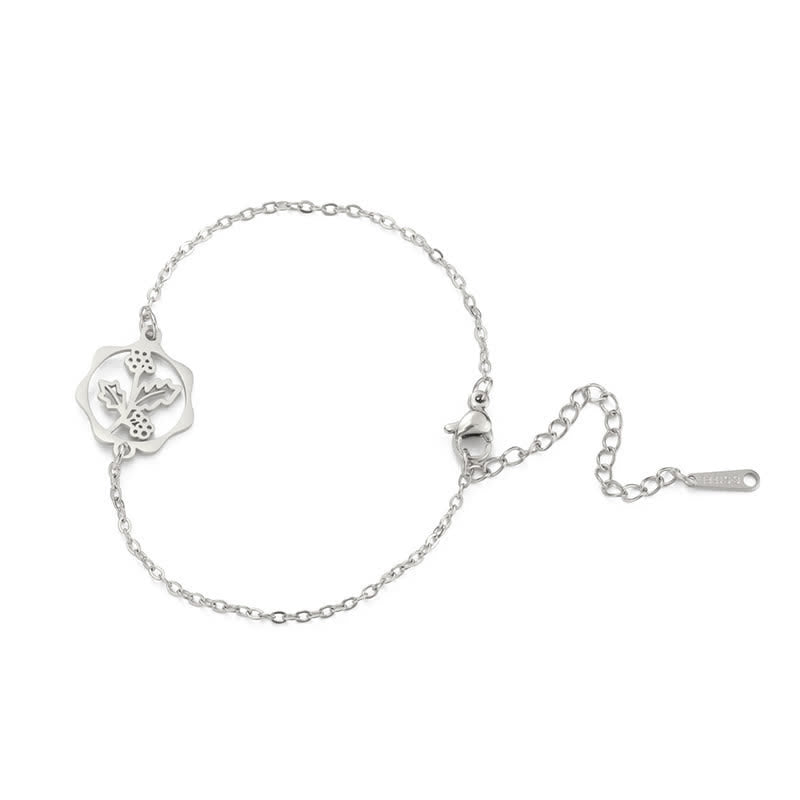 Buddha Stones Bracelet en acier titane avec fleur de naissance, symbole de nouveau départ - Houx - Acier titane argenté - image 34