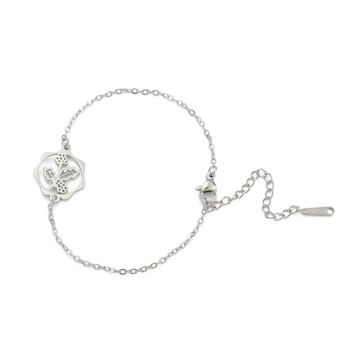 Buddha Stones Bracelet en acier titane avec fleur de naissance, symbole de nouveau départ - Houx - Acier titane argenté - image 34