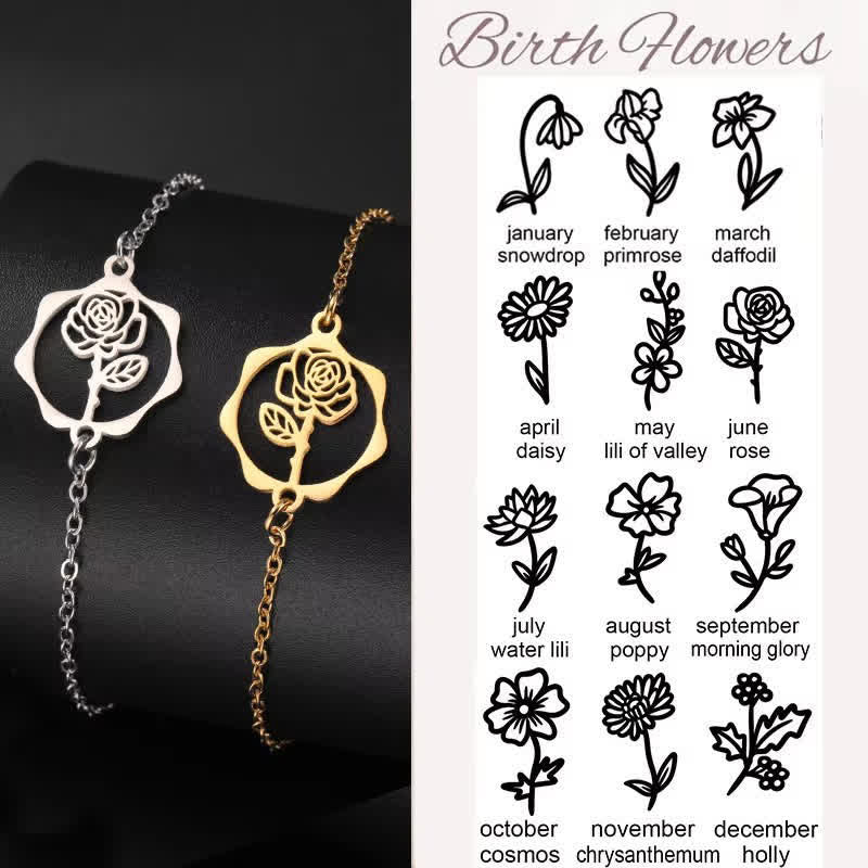 Buddha Stones Bracelet en acier titane avec fleur de naissance, symbole de nouveau départ - image 36