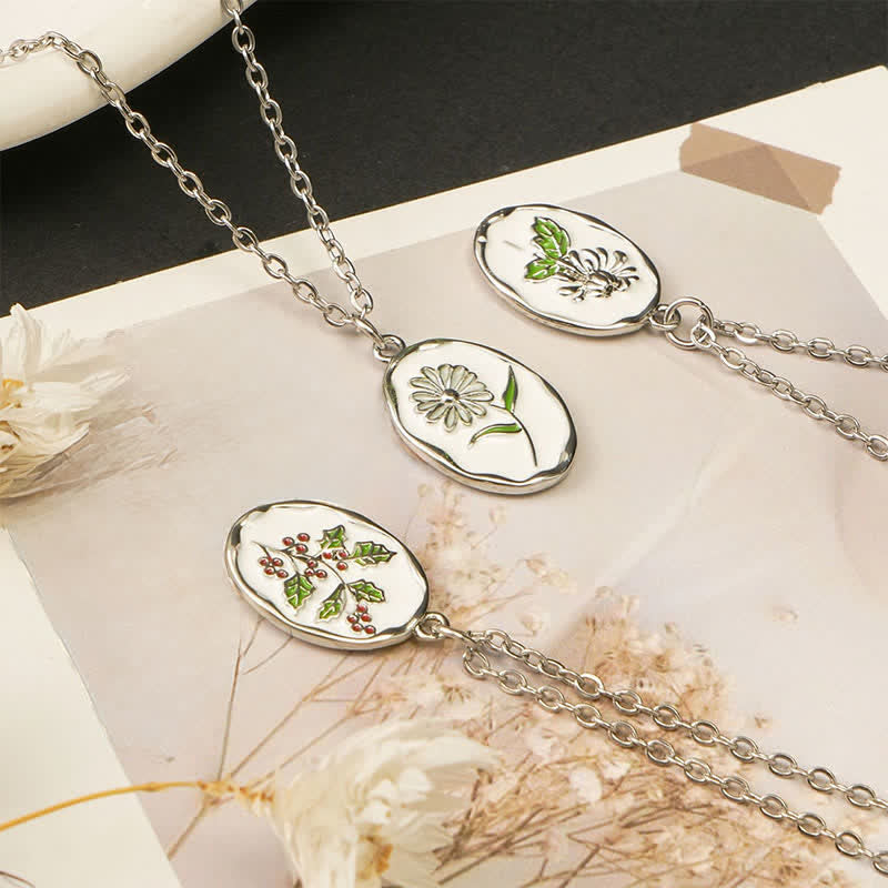 Buddha Stones Collier pendentif renforcé en acier titane avec fleur de naissance - image 30