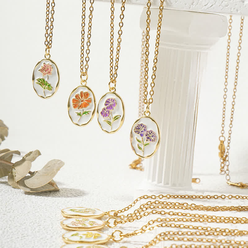 Buddha Stones Collier pendentif renforcé en acier titane avec fleur de naissance - image 31