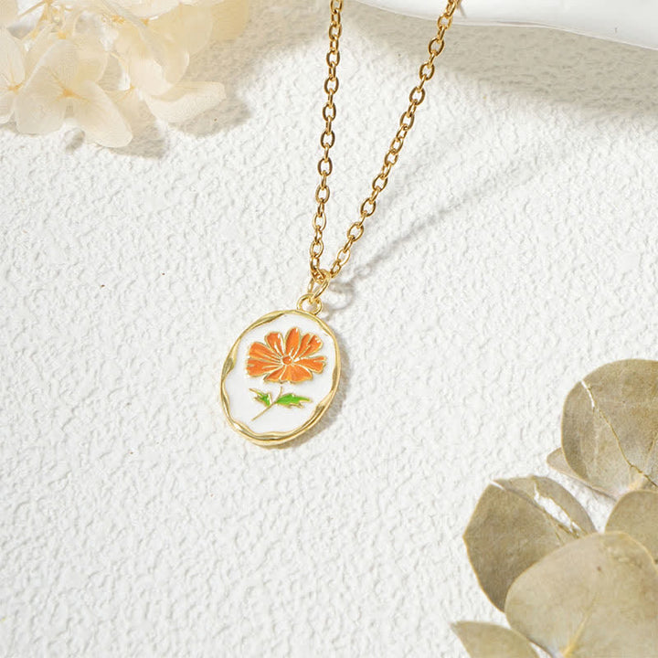 Buddha Stones Collier pendentif renforcé en acier titane avec fleur de naissance - Cosmos - Acier au titane doré - image 21