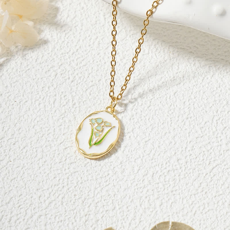 Buddha Stones Collier pendentif renforcé en acier titane avec fleur de naissance - Muguet - Acier au titane doré - image 11