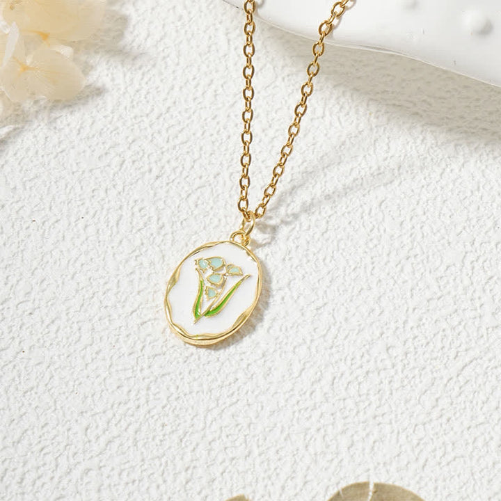 Buddha Stones Collier pendentif renforcé en acier titane avec fleur de naissance - Muguet - Acier au titane doré - image 11