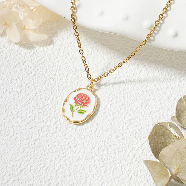 Buddha Stones Collier pendentif renforcé en acier titane avec fleur de naissance - Rose - Acier au titane doré - image 13