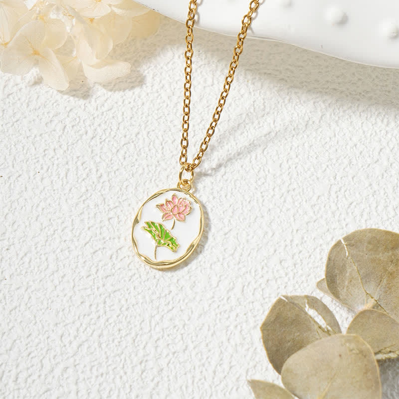 Buddha Stones Collier pendentif renforcé en acier titane avec fleur de naissance - Nénuphar - Acier au titane doré - image 15