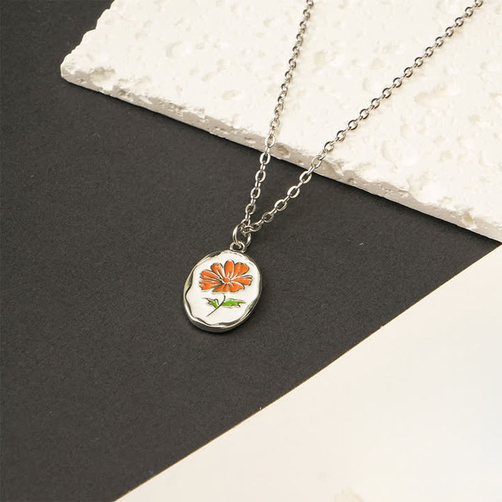 Buddha Stones Collier pendentif renforcé en acier titane avec fleur de naissance - Cosmos - Acier titane argenté - image 22