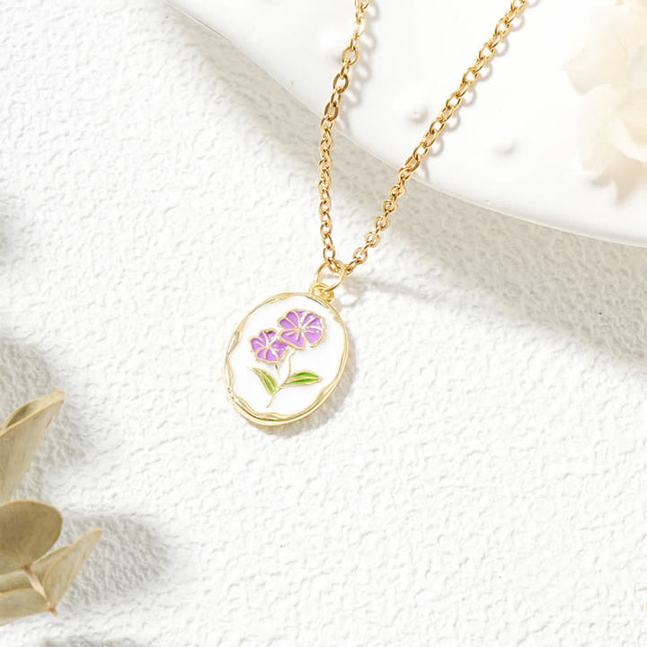 Buddha Stones Collier pendentif renforcé en acier titane avec fleur de naissance - Violet - Acier au titane doré - image 3