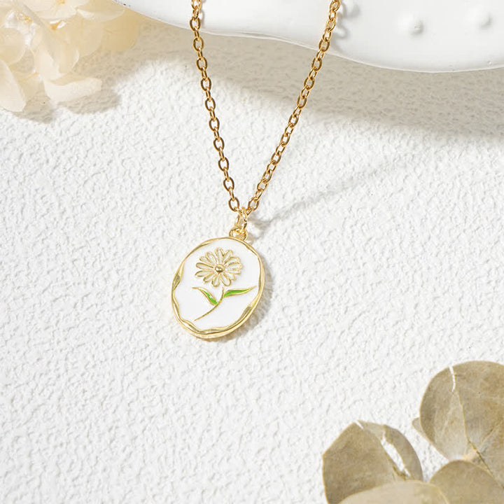 Buddha Stones Collier pendentif renforcé en acier titane avec fleur de naissance - Marguerite - Acier au titane doré - image 8