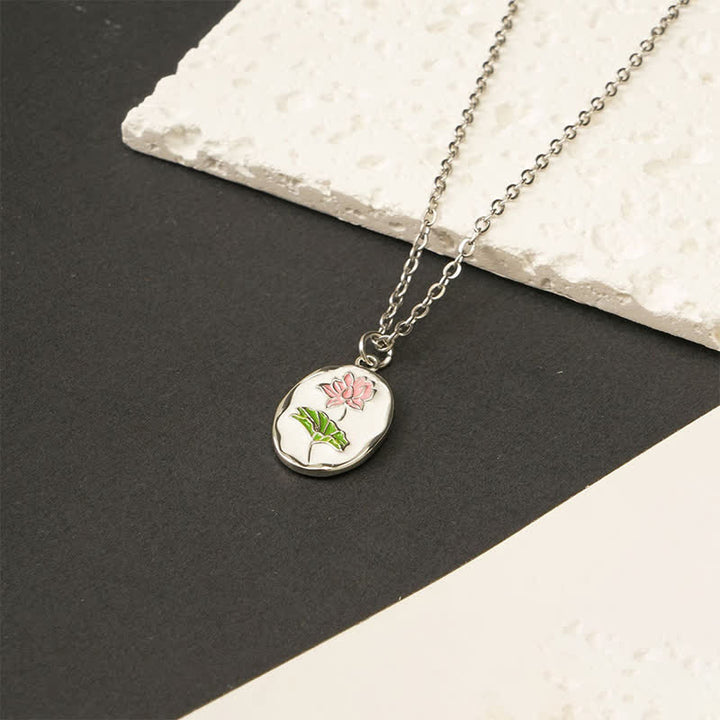 Buddha Stones Collier pendentif renforcé en acier titane avec fleur de naissance - Nénuphar - Acier titane argenté - image 16