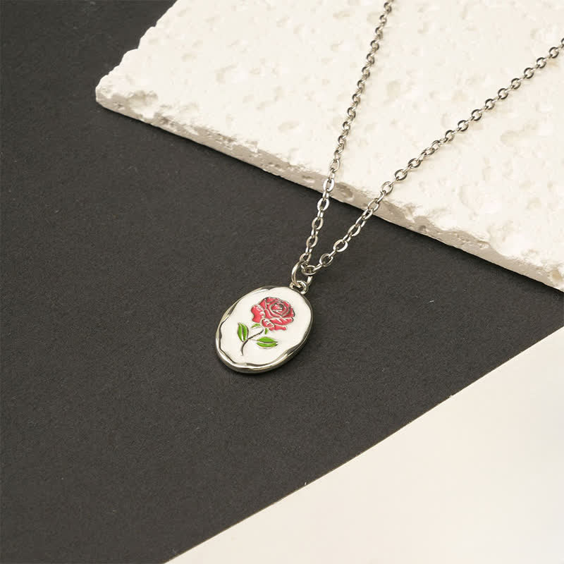 Buddha Stones Collier pendentif renforcé en acier titane avec fleur de naissance - Rose - Acier titane argenté - image 14