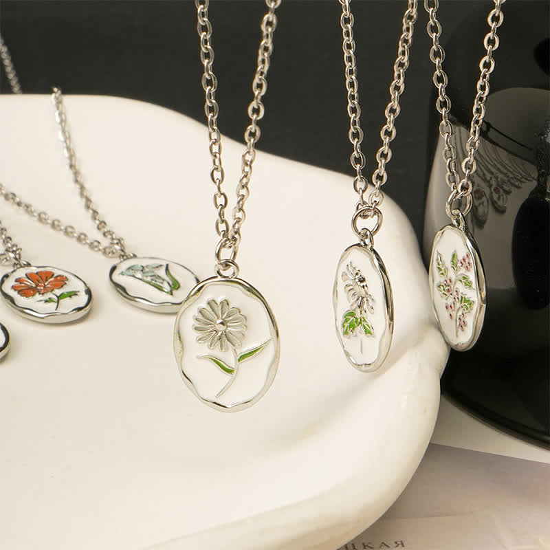Buddha Stones Collier pendentif renforcé en acier titane avec fleur de naissance - image 34