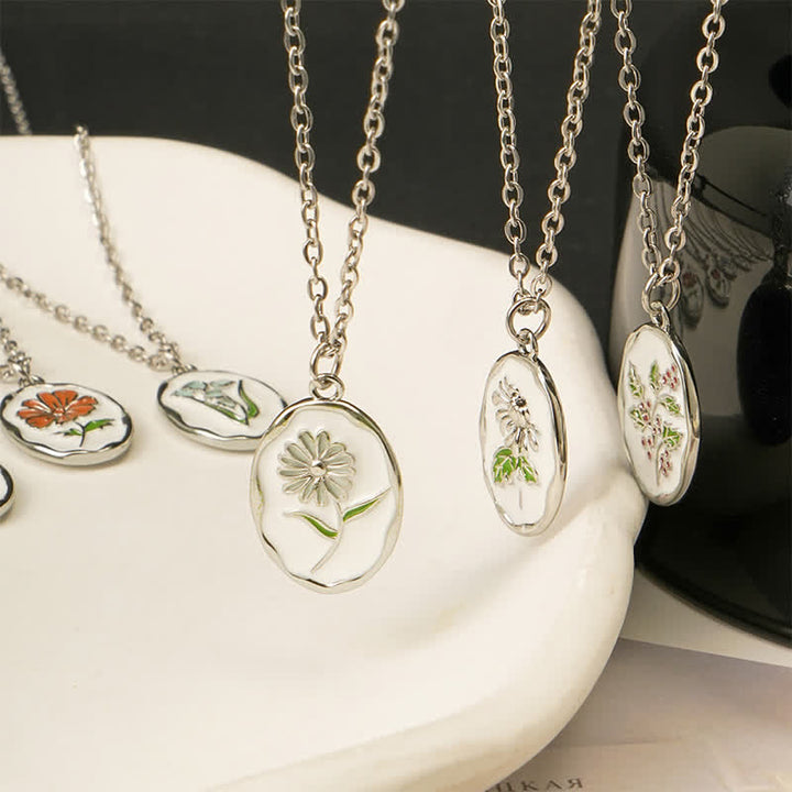 Buddha Stones Collier pendentif renforcé en acier titane avec fleur de naissance - image 34