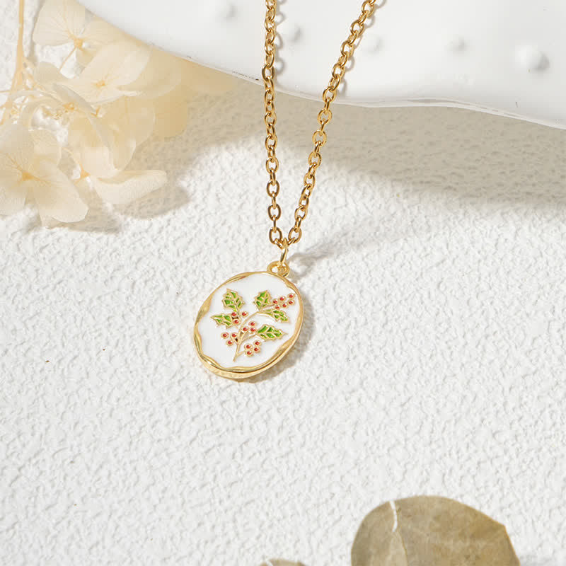 Buddha Stones Collier pendentif renforcé en acier titane avec fleur de naissance - Houx - Acier au titane doré - image 26