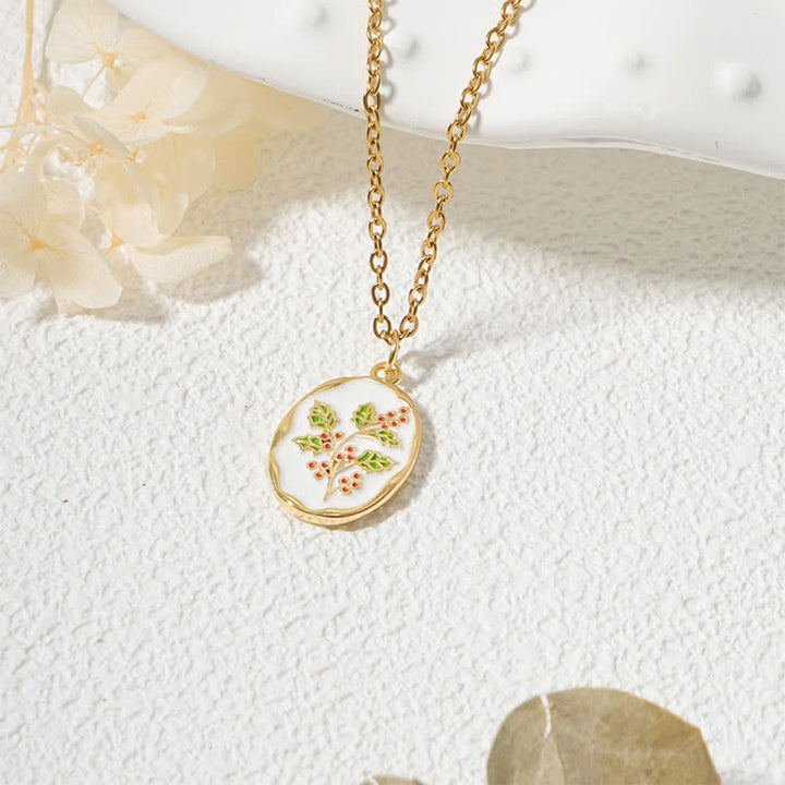 Buddha Stones Collier pendentif renforcé en acier titane avec fleur de naissance - Houx - Acier au titane doré - image 26