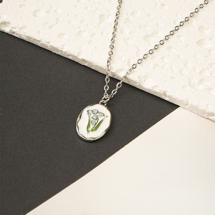 Buddha Stones Collier pendentif renforcé en acier titane avec fleur de naissance - Muguet - Acier titane argenté - image 12