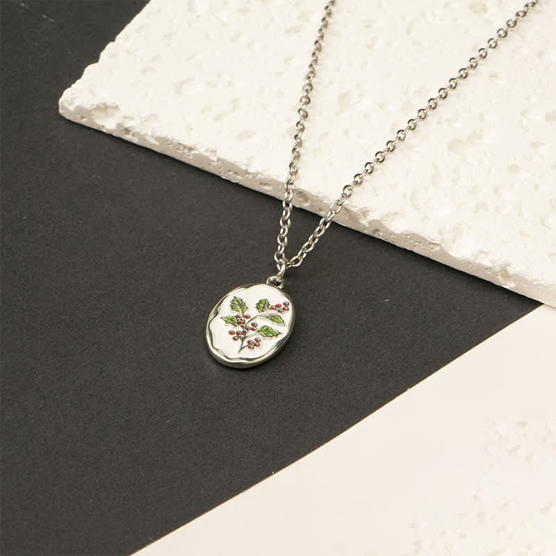 Buddha Stones Collier pendentif renforcé en acier titane avec fleur de naissance - Houx - Acier titane argenté - image 27