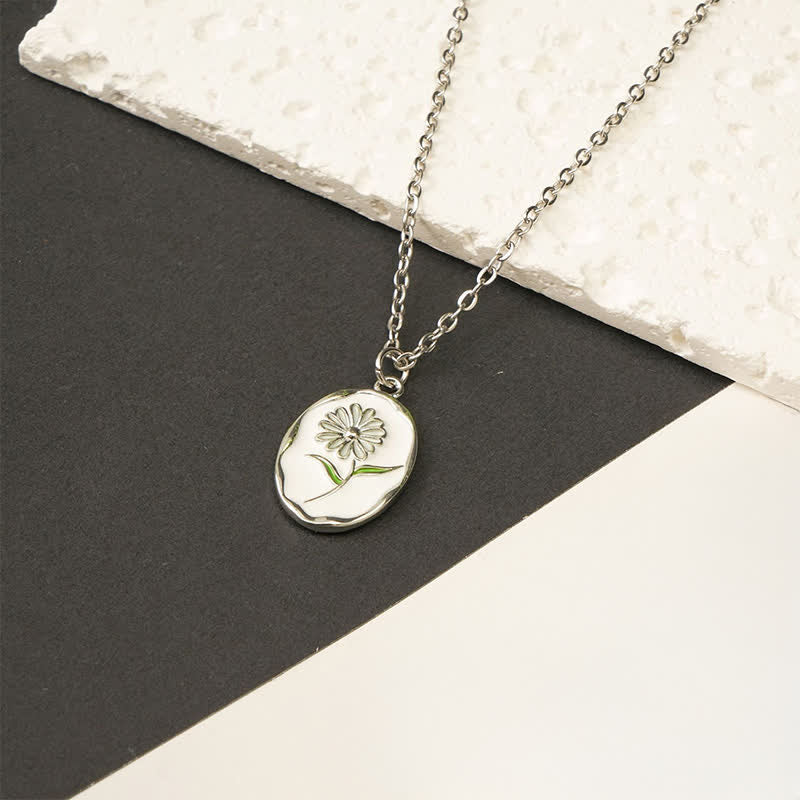 Buddha Stones Collier pendentif renforcé en acier titane avec fleur de naissance - Marguerite - Acier titane argenté - image 9