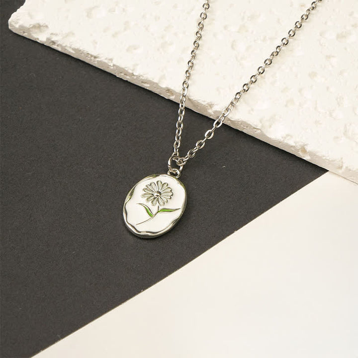 Buddha Stones Collier pendentif renforcé en acier titane avec fleur de naissance - Marguerite - Acier titane argenté - image 9
