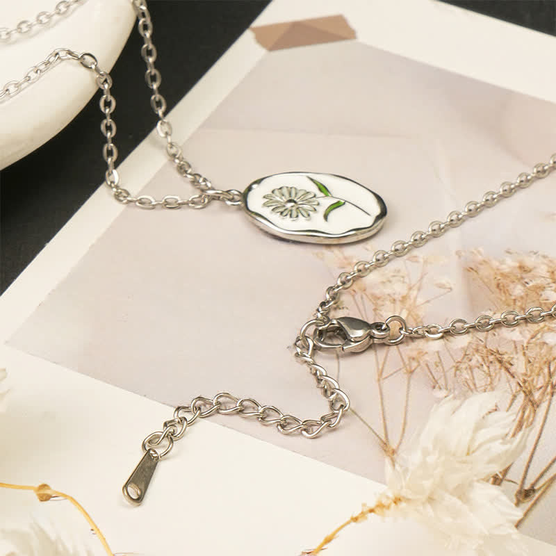 Buddha Stones Collier pendentif renforcé en acier titane avec fleur de naissance - image 10