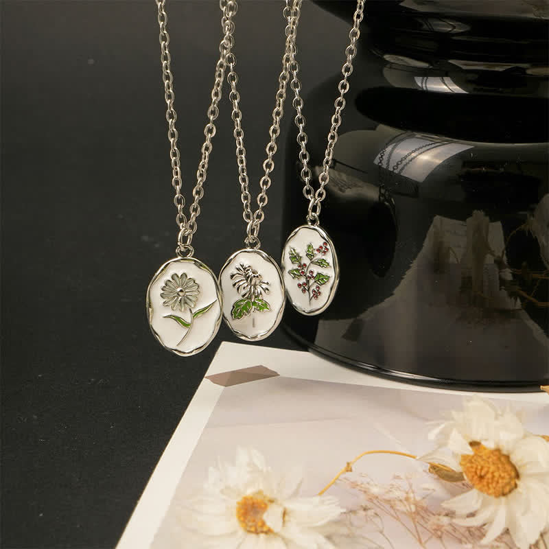 Buddha Stones Collier pendentif renforcé en acier titane avec fleur de naissance - image 29