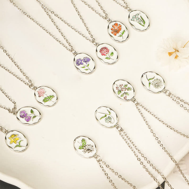 Buddha Stones Collier pendentif renforcé en acier titane avec fleur de naissance - image 35