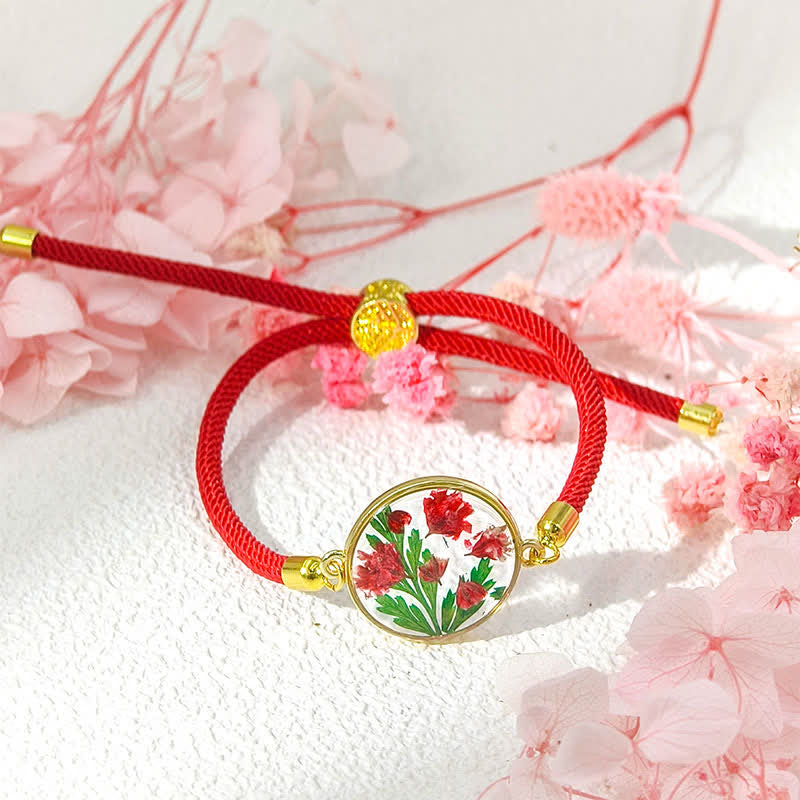 Buddha Stones Bracelet en résine fait main avec fleur de naissance et corde tressée ajustable - Œillet (Tour de poignet : 17–22 cm) - image 2