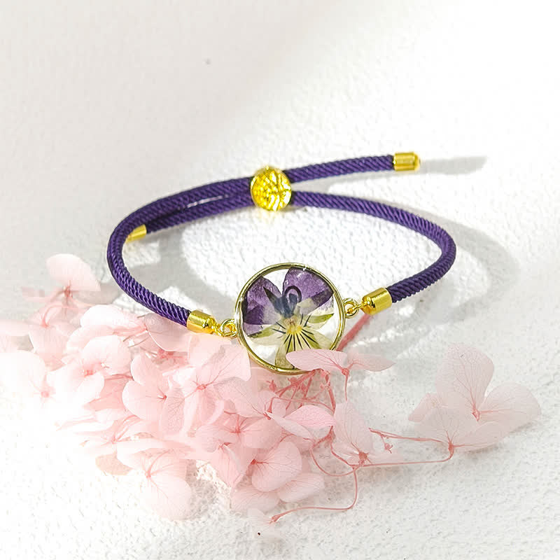Buddha Stones Bracelet en résine fait main avec fleur de naissance et corde tressée ajustable - image 1