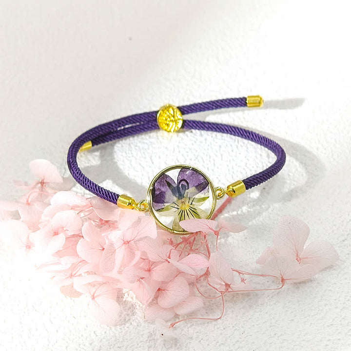 Buddha Stones Bracelet en résine fait main avec fleur de naissance et corde tressée ajustable - image 1