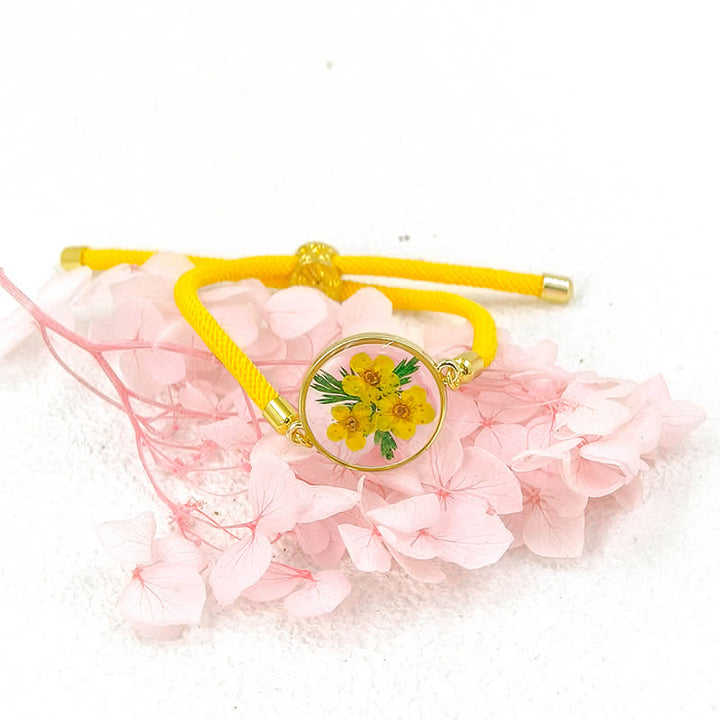 Buddha Stones Bracelet en résine fait main avec fleur de naissance et corde tressée ajustable - Narcisse (Tour de poignet : 17–22 cm) - image 5