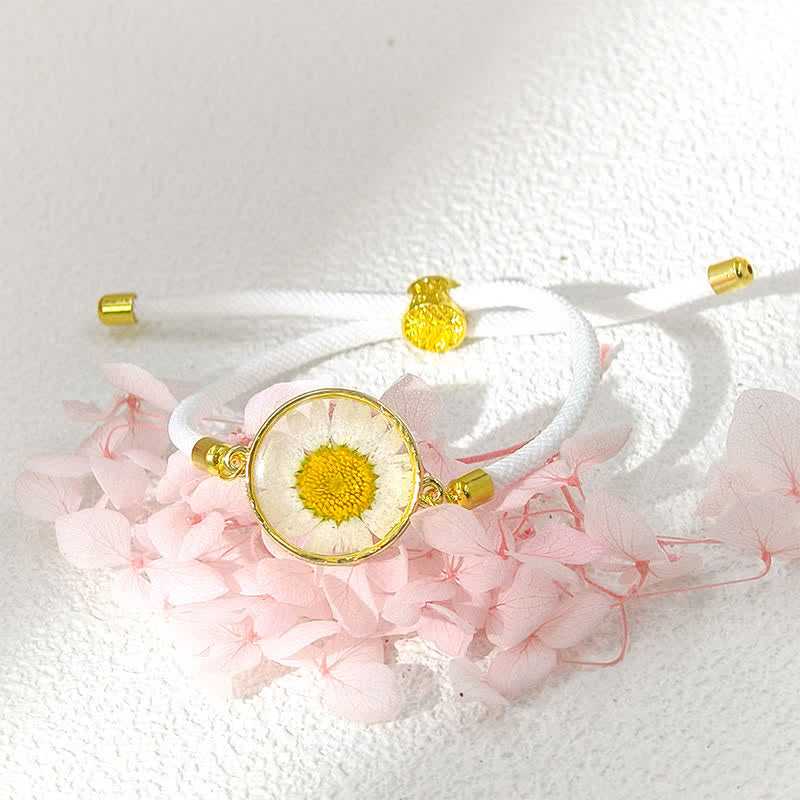 Buddha Stones Bracelet en résine fait main avec fleur de naissance et corde tressée ajustable - Daisy (Tour de poignet : 17–22 cm) - image 6