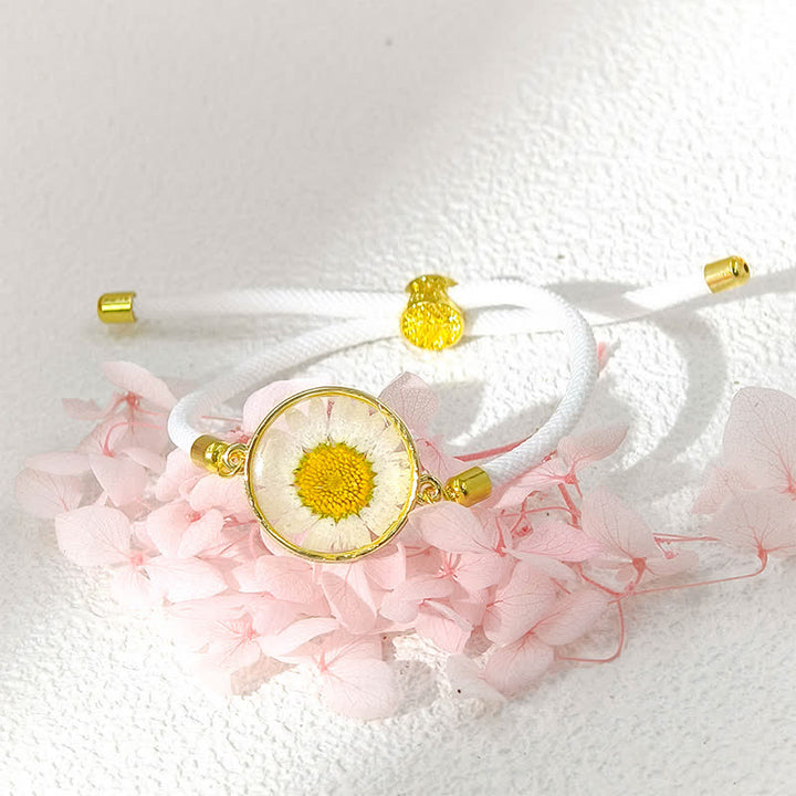 Buddha Stones Bracelet en résine fait main avec fleur de naissance et corde tressée ajustable - Daisy (Tour de poignet : 17–22 cm) - image 6