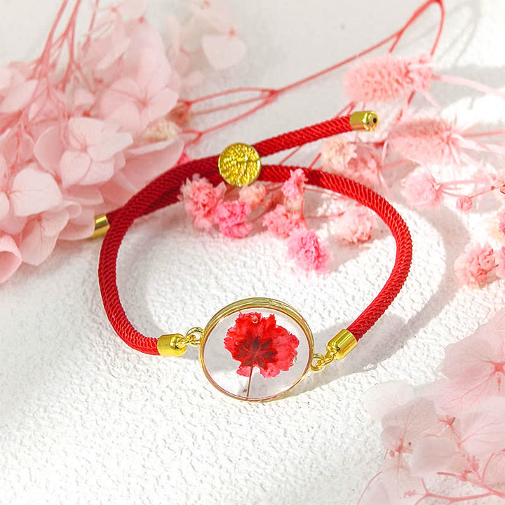Buddha Stones Bracelet en résine fait main avec fleur de naissance et corde tressée ajustable - Rose (Tour de poignet : 17–22 cm) - image 8