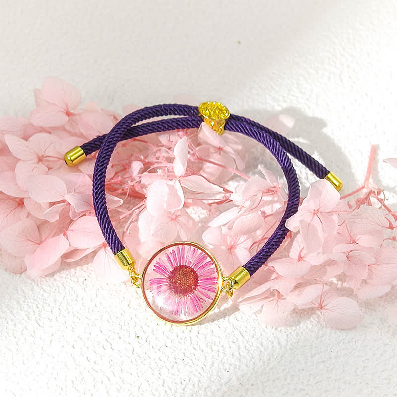 Buddha Stones Bracelet en résine fait main avec fleur de naissance et corde tressée ajustable - Aster (Tour de poignet : 17–22 cm) - image 11