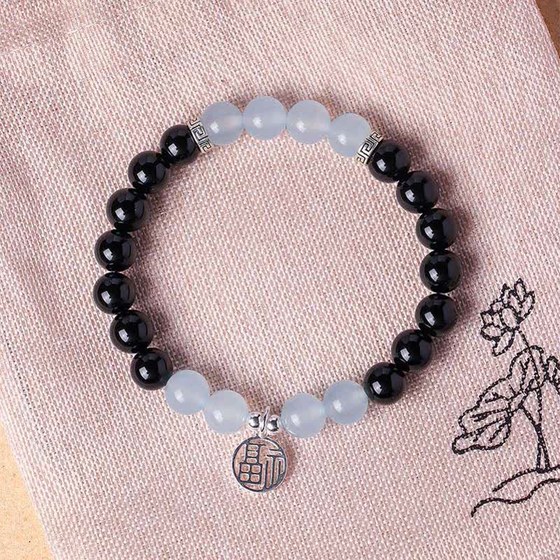 Buddha Stones Bracelet porte-bonheur en perles d'onyx noir représentant le personnage Fu - image 13