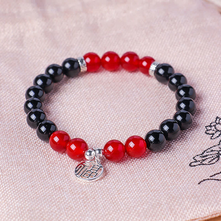 Buddha Stones Bracelet porte-bonheur en perles d'onyx noir représentant le personnage Fu - image 10