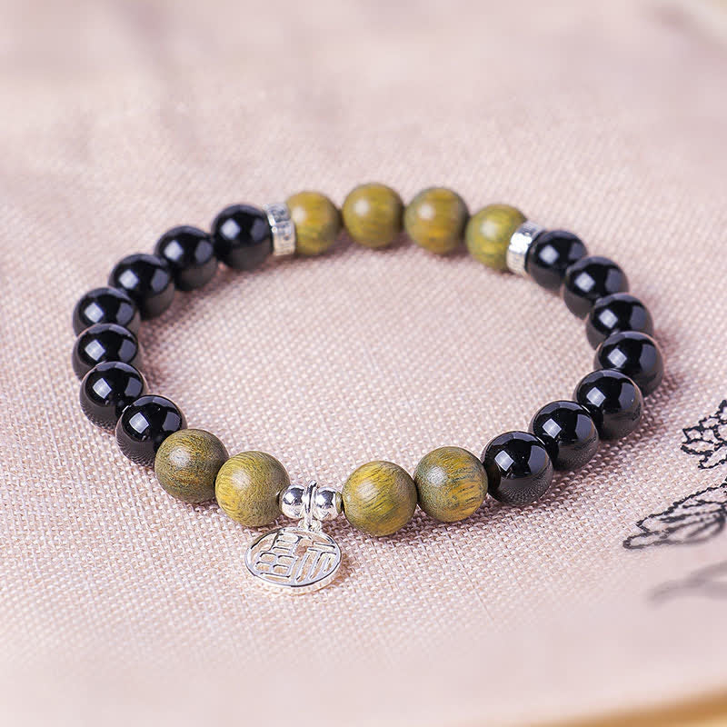 Buddha Stones Bracelet porte-bonheur en perles d'onyx noir représentant le personnage Fu - image 17