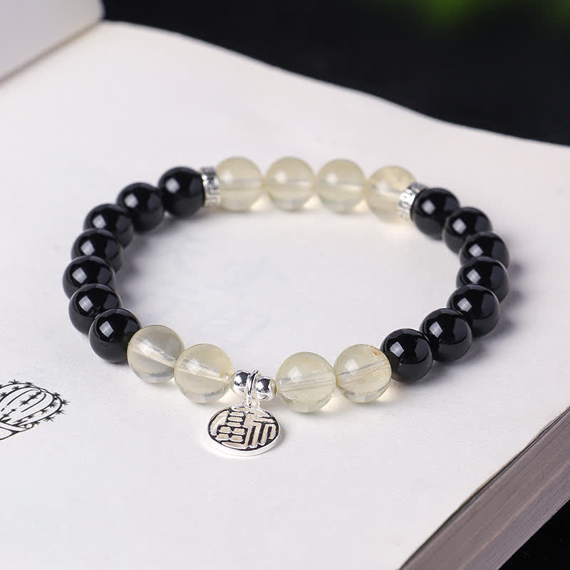 Buddha Stones Bracelet porte-bonheur en perles d'onyx noir représentant le personnage Fu - image 2