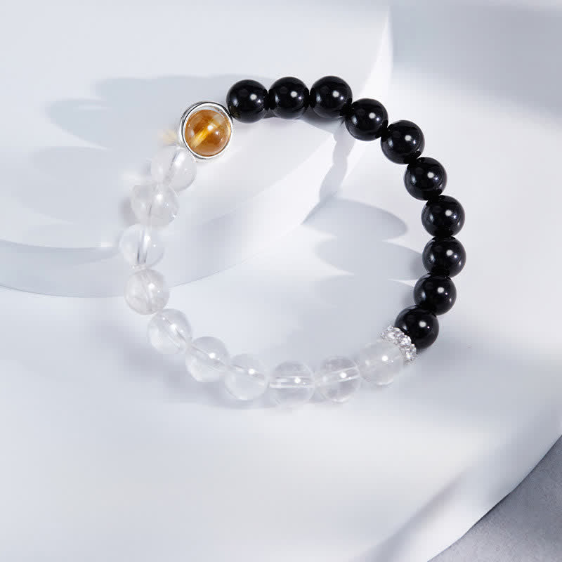 Buddha Stones Bracelet de protection en quartz clair et obsidienne noire - image 1