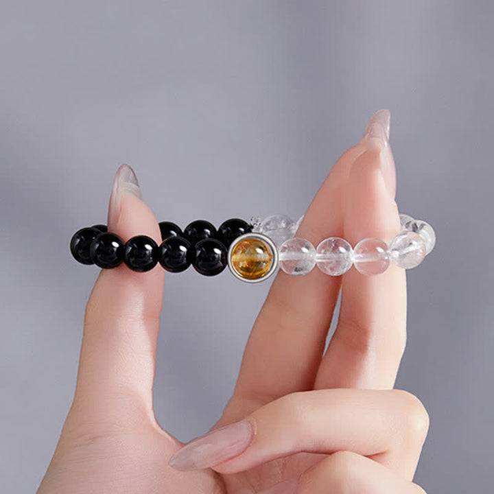 Buddha Stones Bracelet de protection en quartz clair et obsidienne noire - image 2